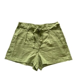 Madewell High Waist Green Linen Shorts with Relaxed Fit SZ 12